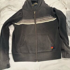 Gray Zip-Up Hoodie with Stripes aviator nation